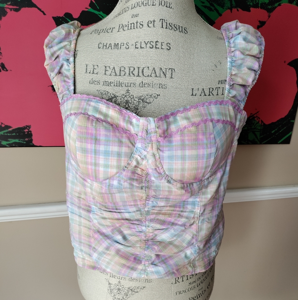 NWOT SO Pastel Plaid Bustier Corset Top Size XL